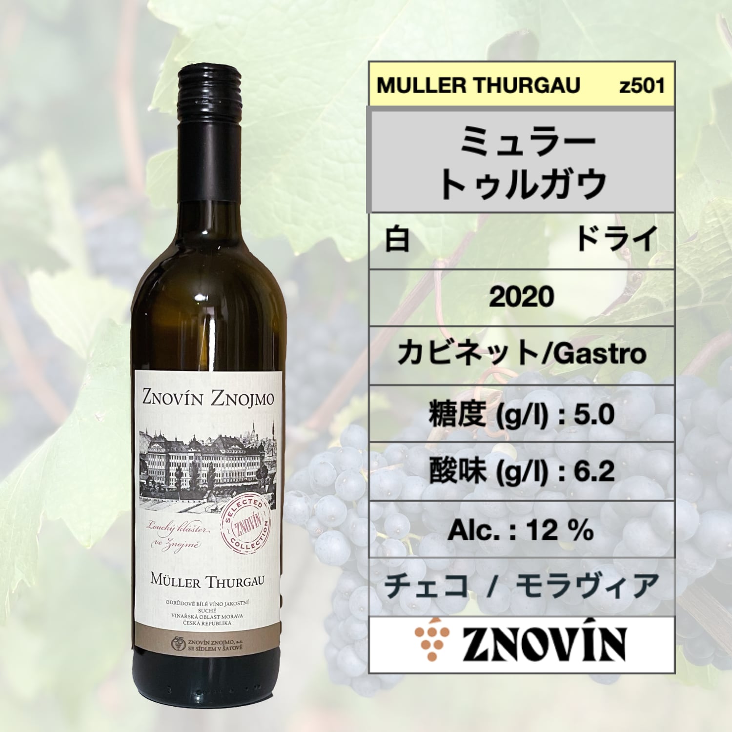  ミュラー  トゥルガウ  2020  /  Muller Thurgau 2020  🇨🇿  (ズノヴィン ズノイモ ワナリー)